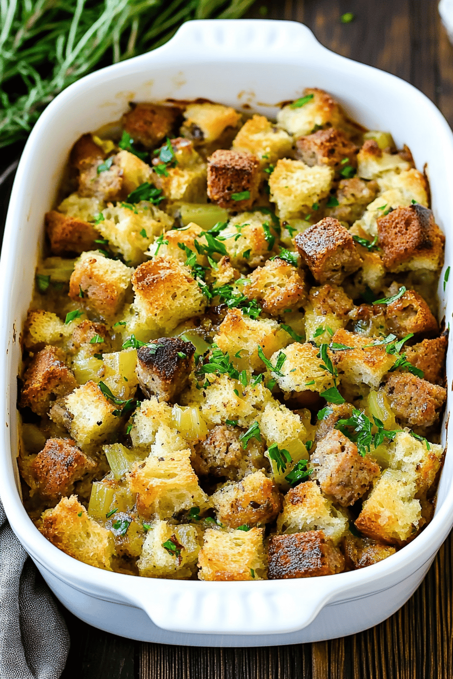 Sausage Stuffing Recipe ingredients organized and measured on kitchen counter