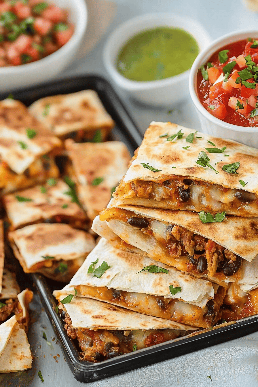 Sheet Pan Quesadillas ingredients organized and measured on kitchen counter