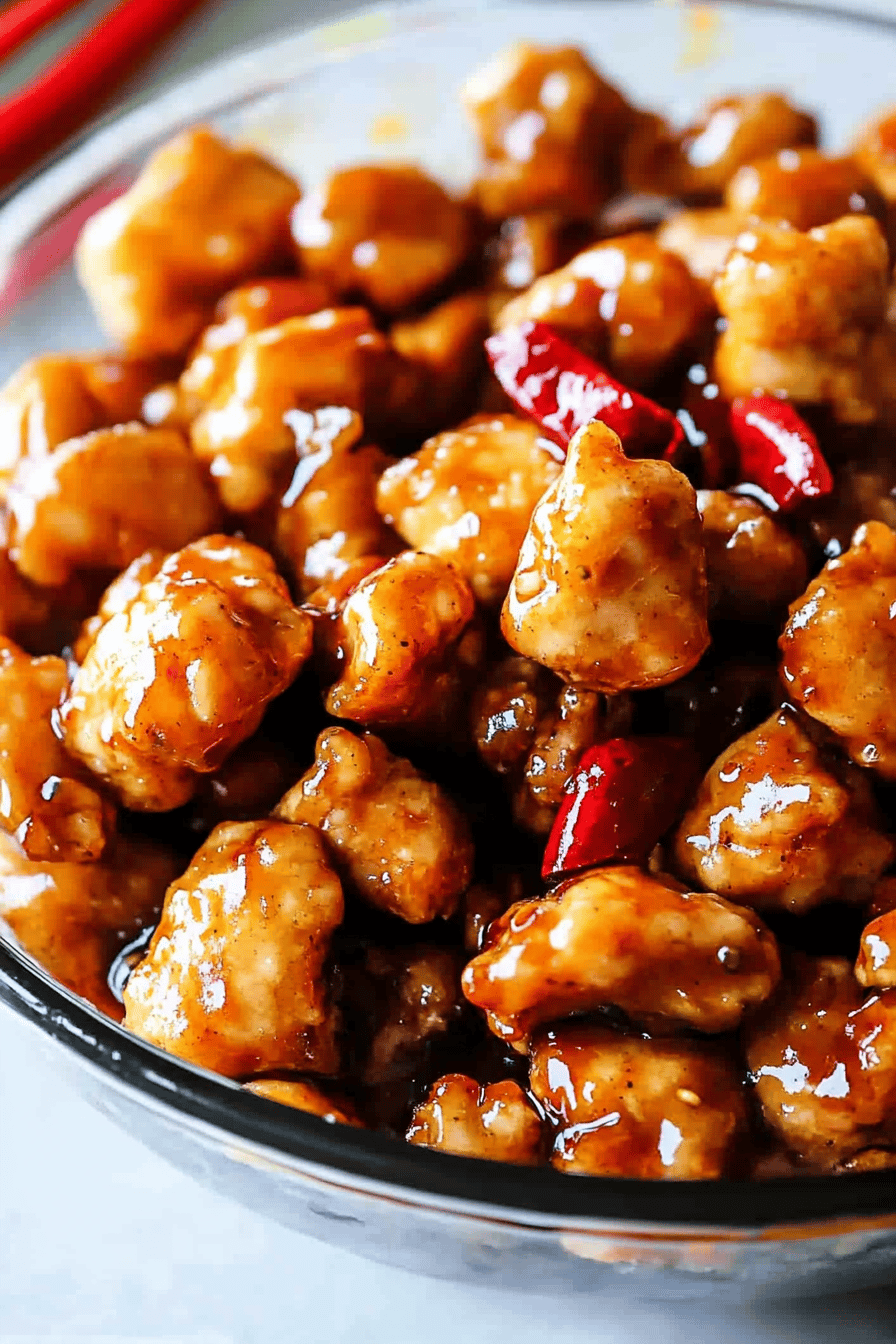 Skinny General Tso's Chicken final dish beautifully presented and ready to serve