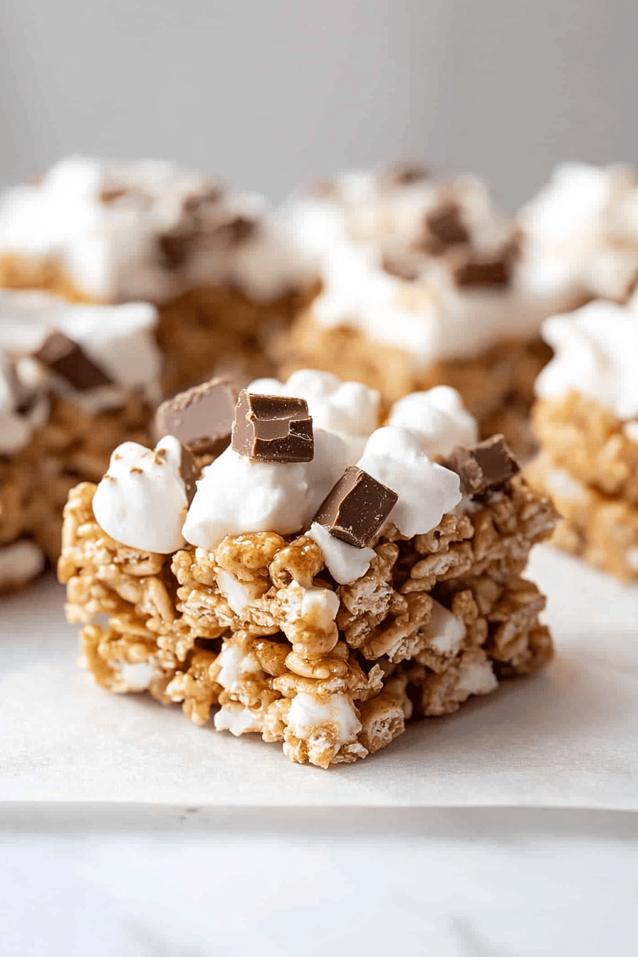 S'mores Rice Krispies Treats final dish beautifully presented and ready to serve
