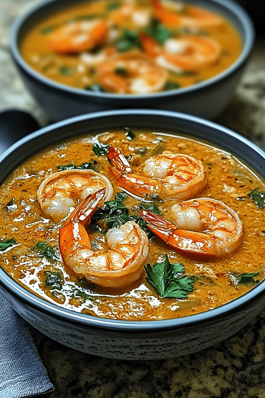 Spicy Coconut Shrimp Soup final dish beautifully presented and ready to serve
