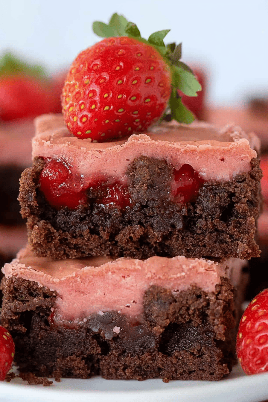 Strawberry Brownies final dish beautifully presented and ready to serve