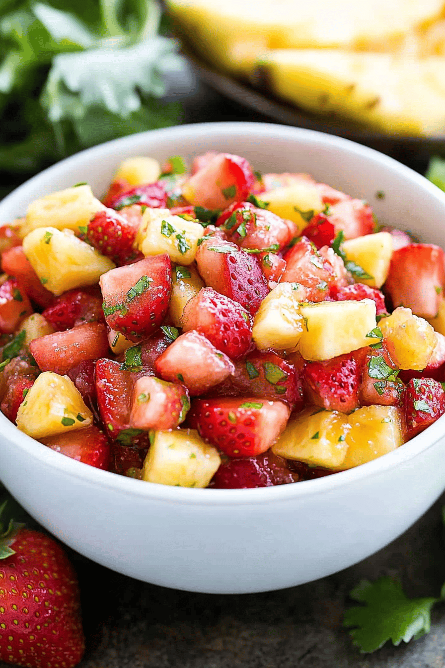 Strawberry Pineapple Salsa final dish beautifully presented and ready to serve