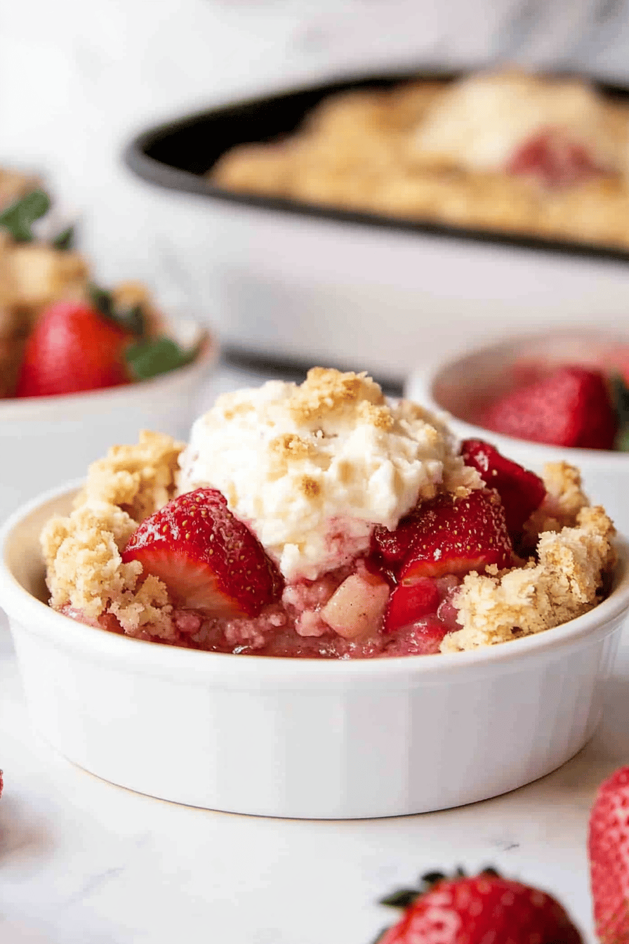 Strawberry Rhubarb Cobbler final dish beautifully presented and ready to serve