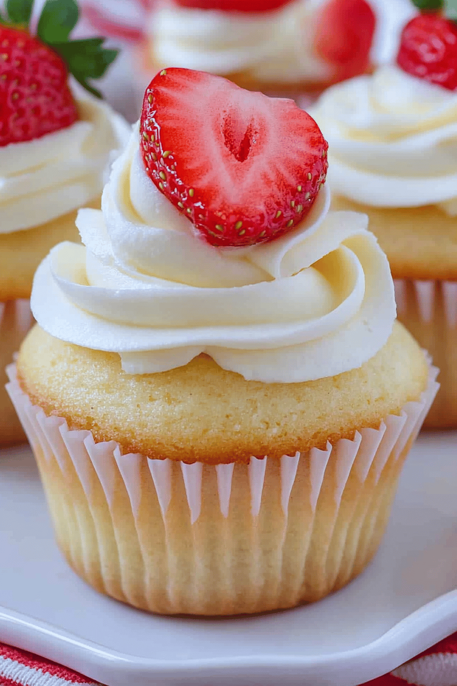 Strawberry Shortcake Cupcakes ingredients organized and measured on kitchen counter