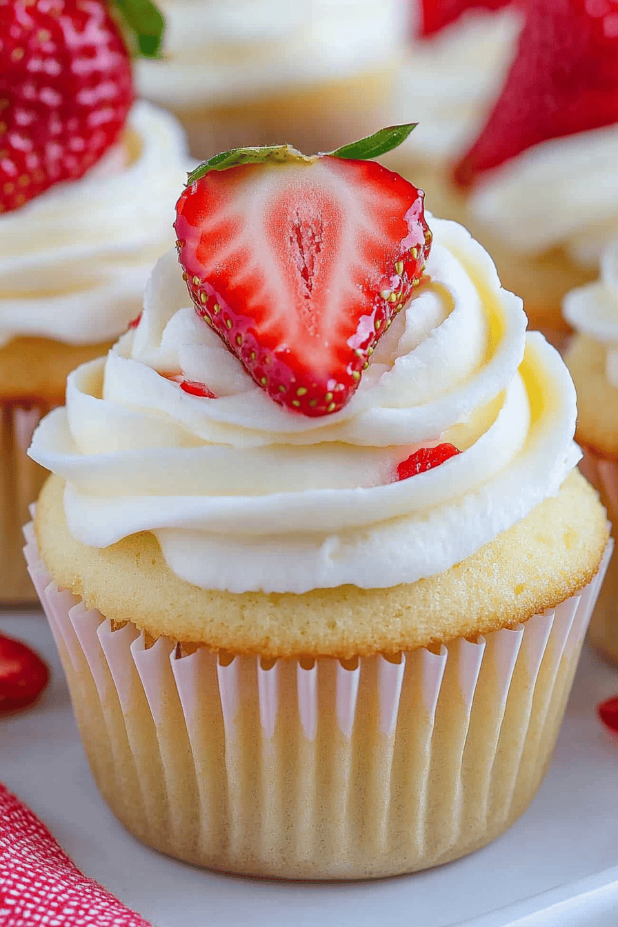 Strawberry Shortcake Cupcakes slice on plate showing perfect texture and swirl pattern