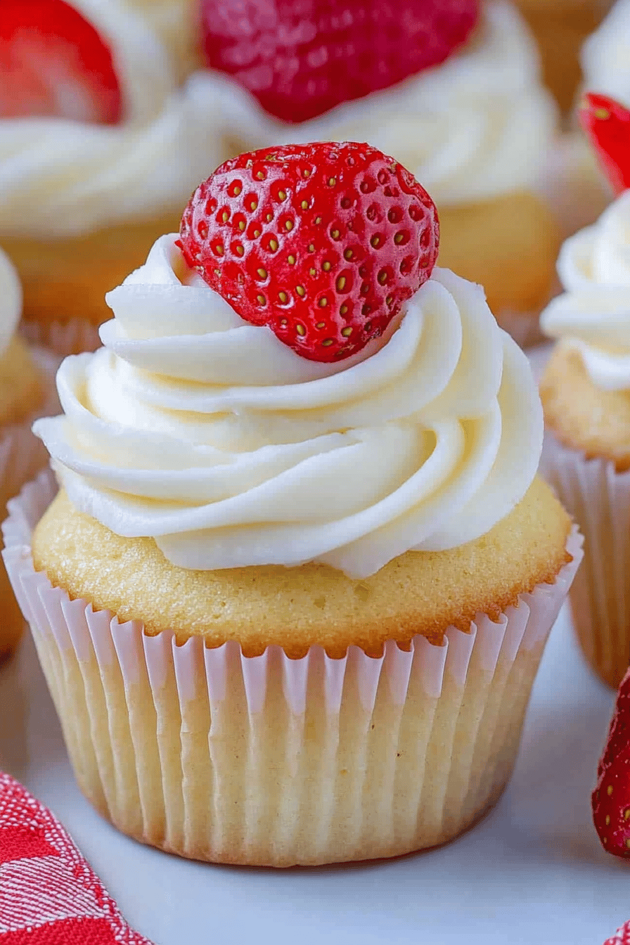 Strawberry Shortcake Cupcakes final dish beautifully presented and ready to serve