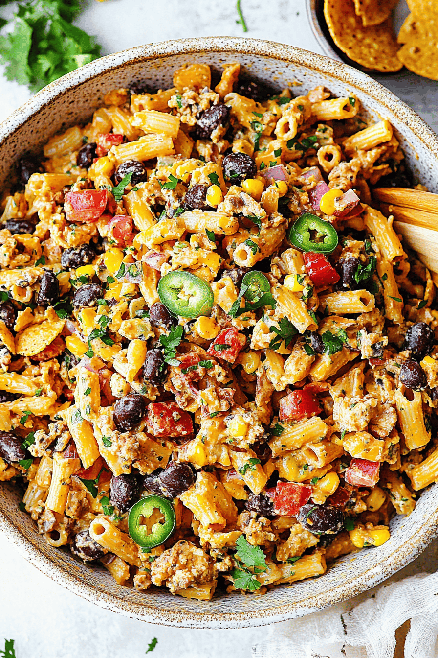 Taco Pasta Salad final dish beautifully presented and ready to serve