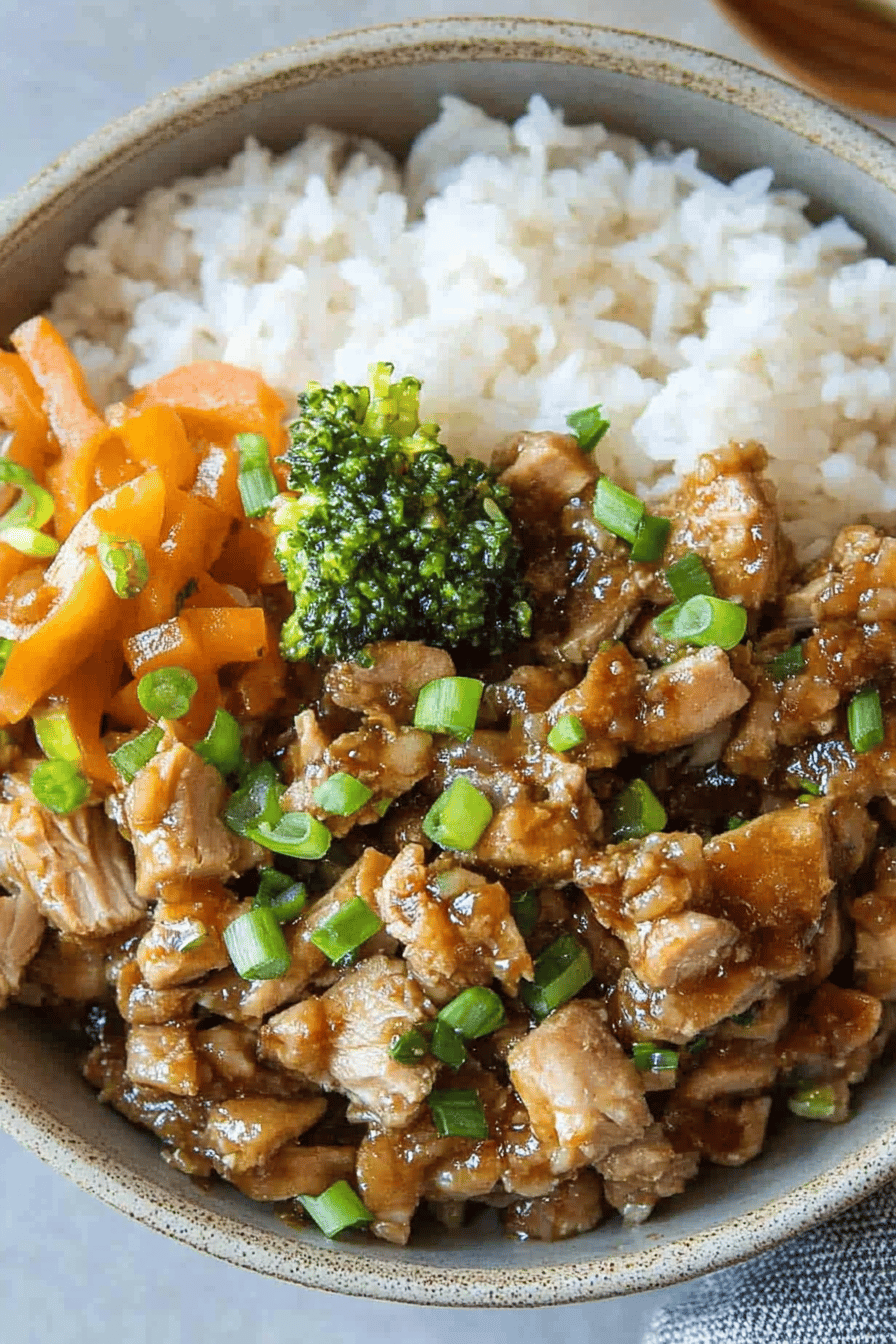 Teriyaki Turkey Rice Bowl final dish beautifully presented and ready to serve