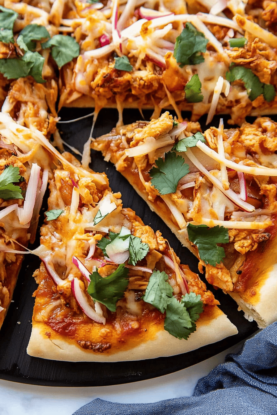 Thai Chicken Pizza final dish beautifully presented and ready to serve