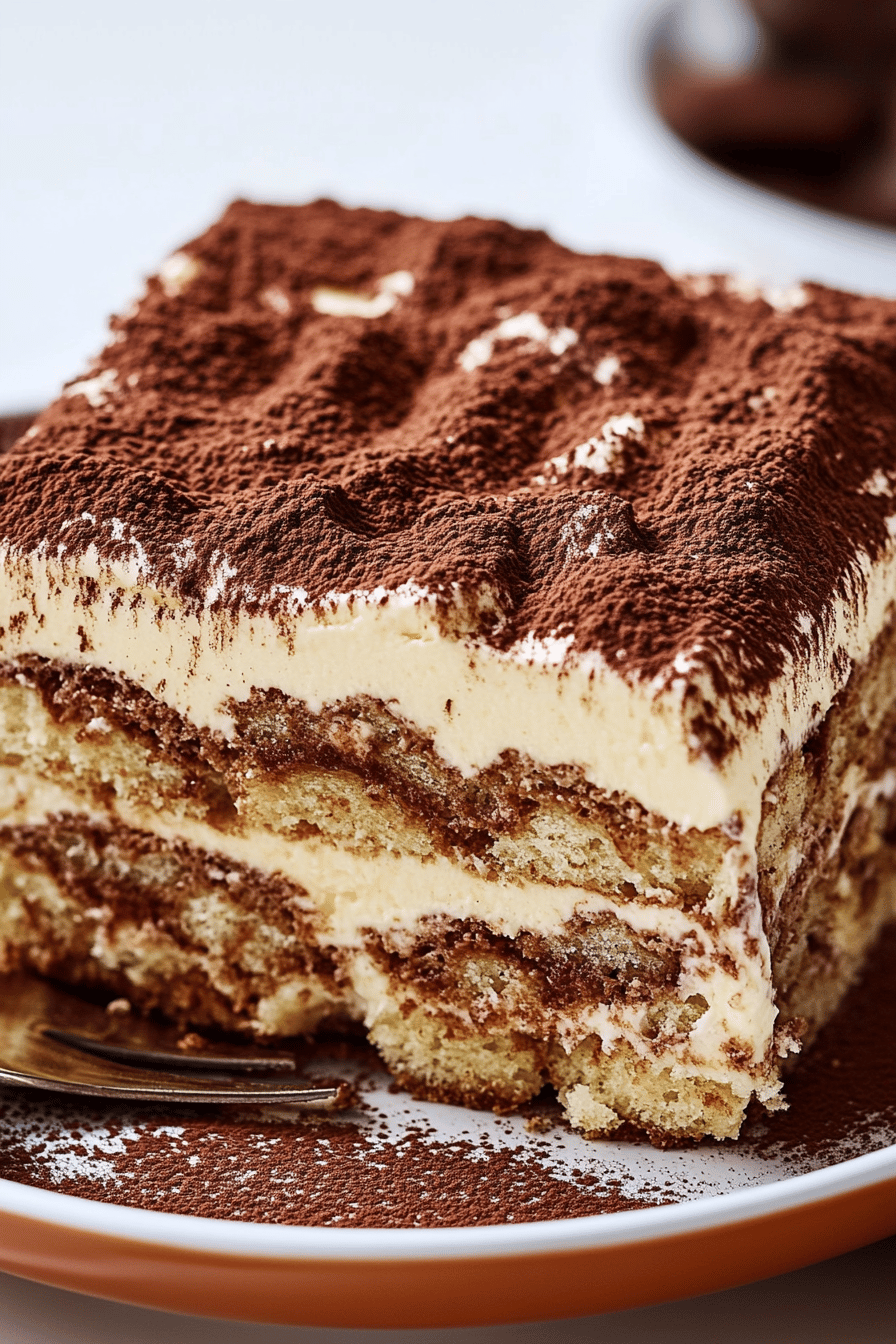 Tiramisu Recipe slice on plate showing perfect texture and swirl pattern
