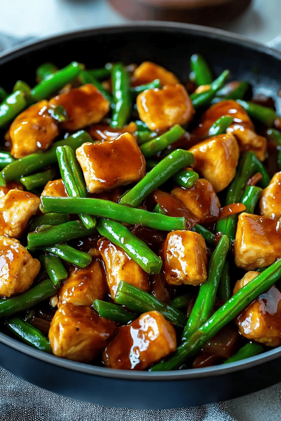 chicken green beans stir-fry ingredients organized and measured on kitchen counter