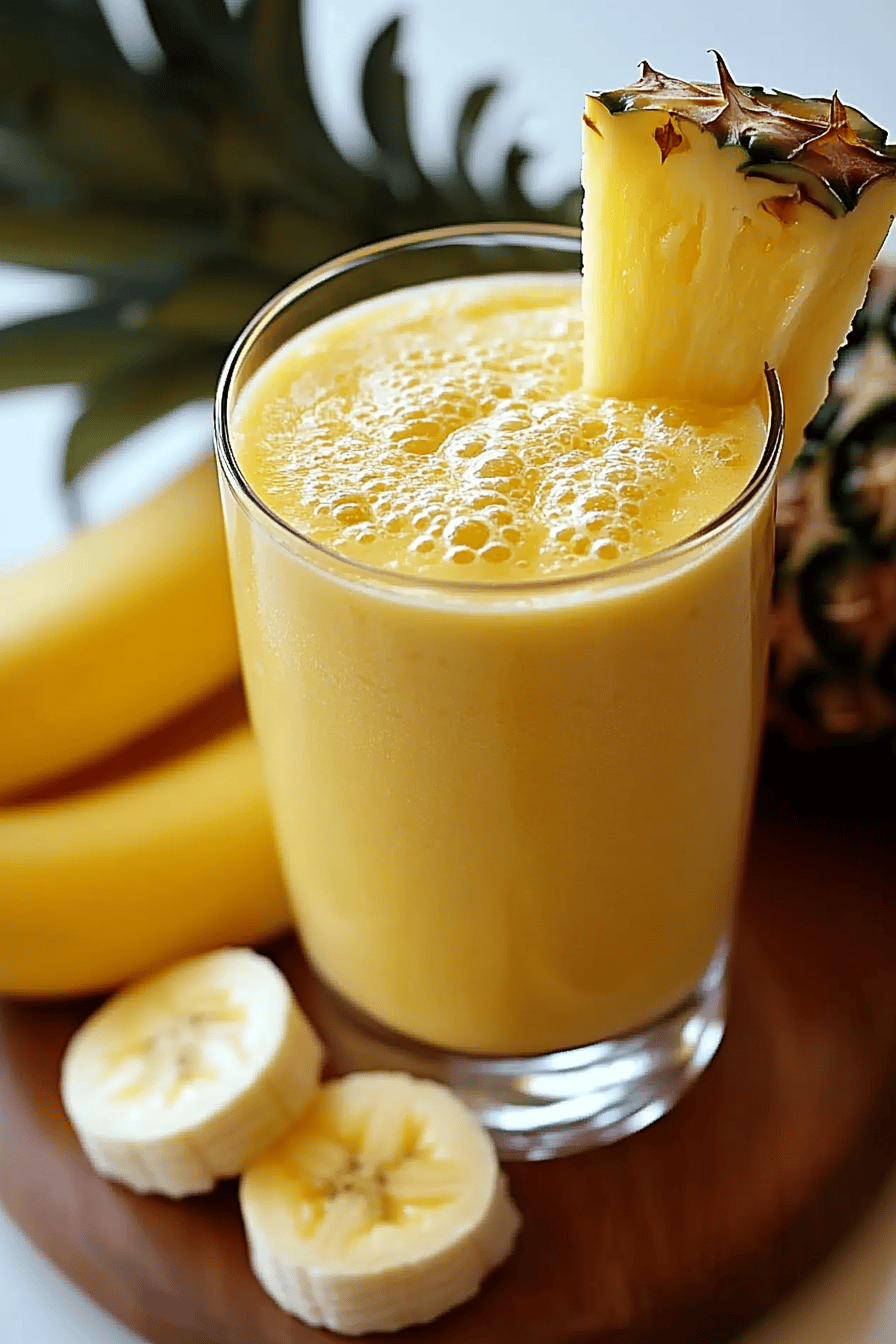 pineapple banana smoothie final dish beautifully presented and ready to serve