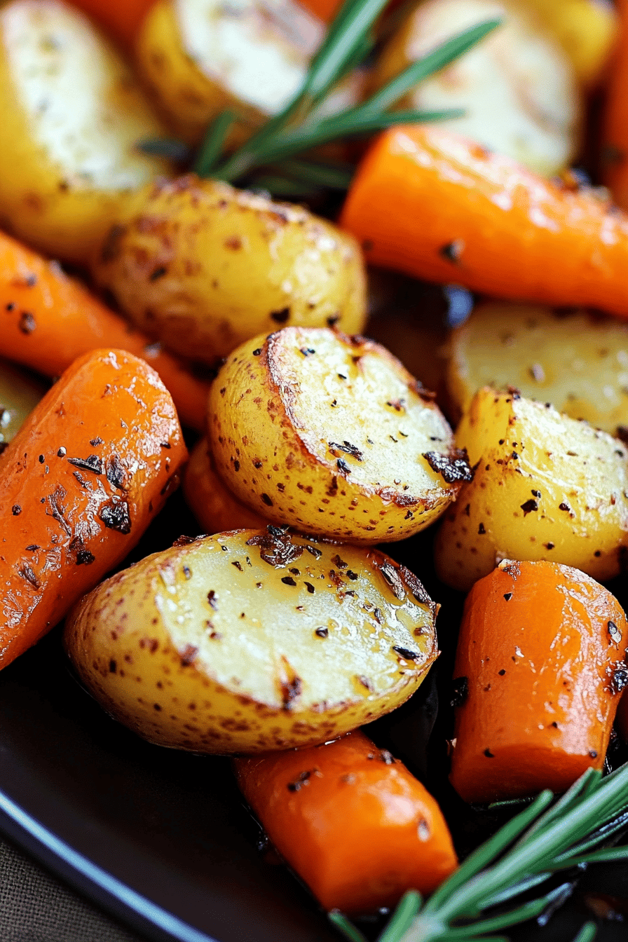 roasted potatoes and carrots ingredients organized and measured on kitchen counter