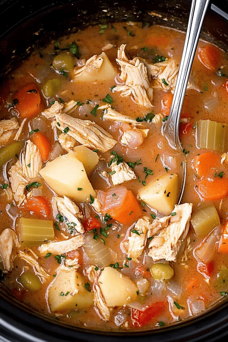 slow cooker chicken stew ingredients organized and measured on kitchen counter