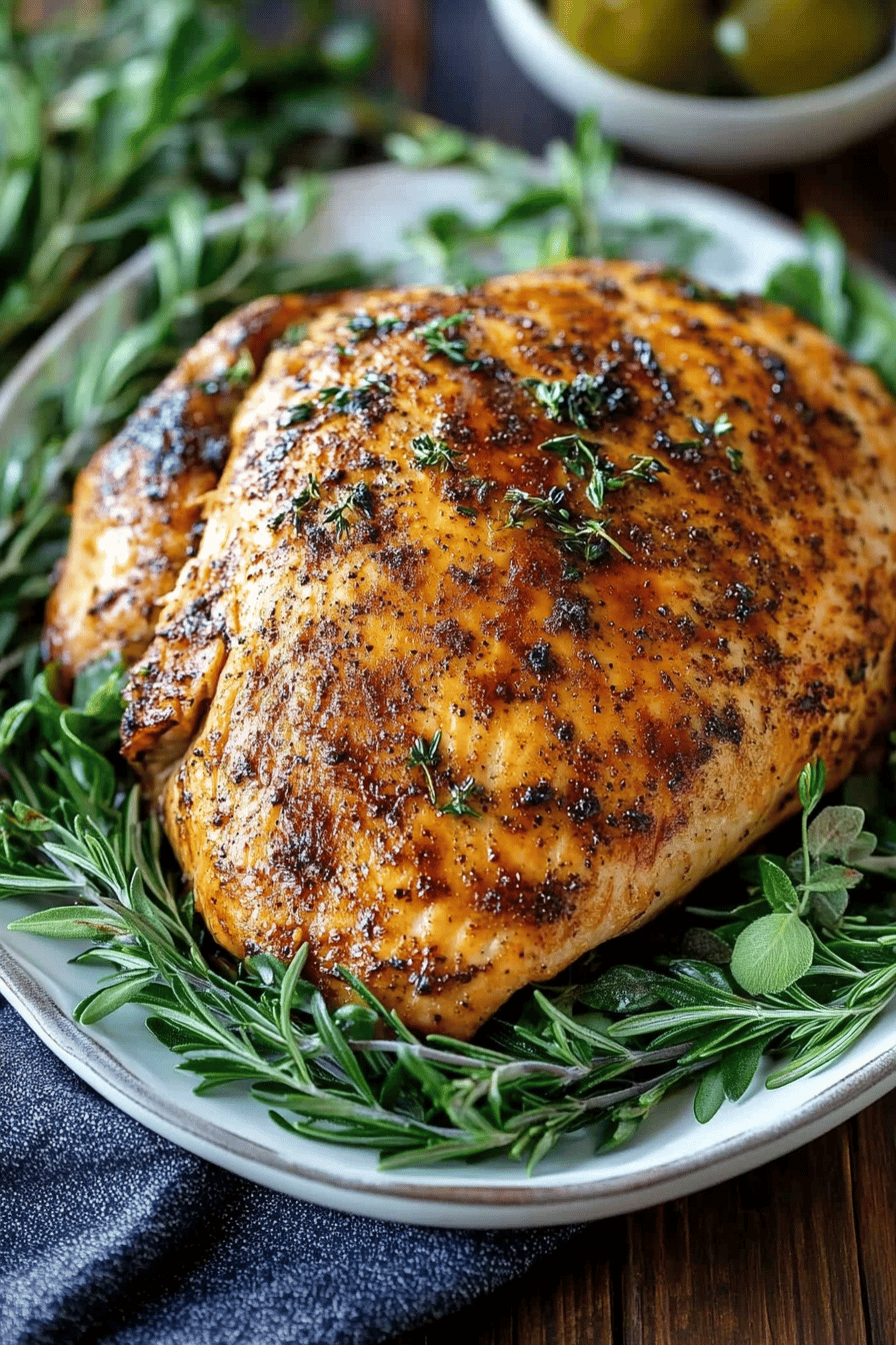 slow cooker turkey breast slice on plate showing perfect texture and swirl pattern