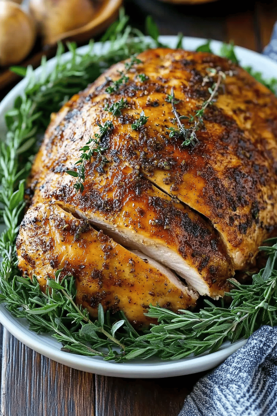 slow cooker turkey breast final dish beautifully presented and ready to serve