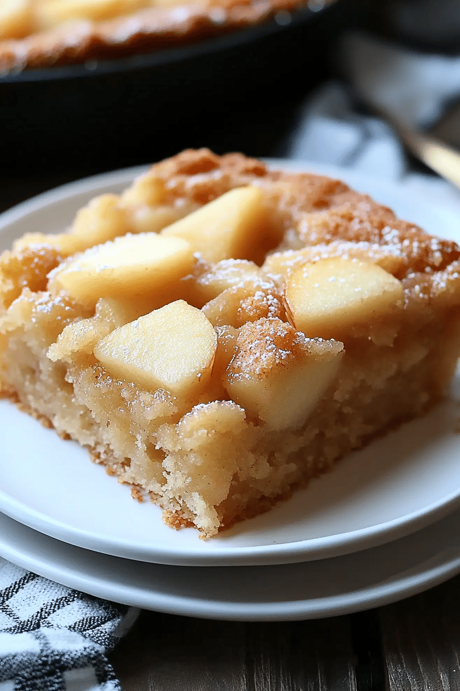 3-Ingredient Apple Cake slice on plate showing perfect texture and swirl pattern