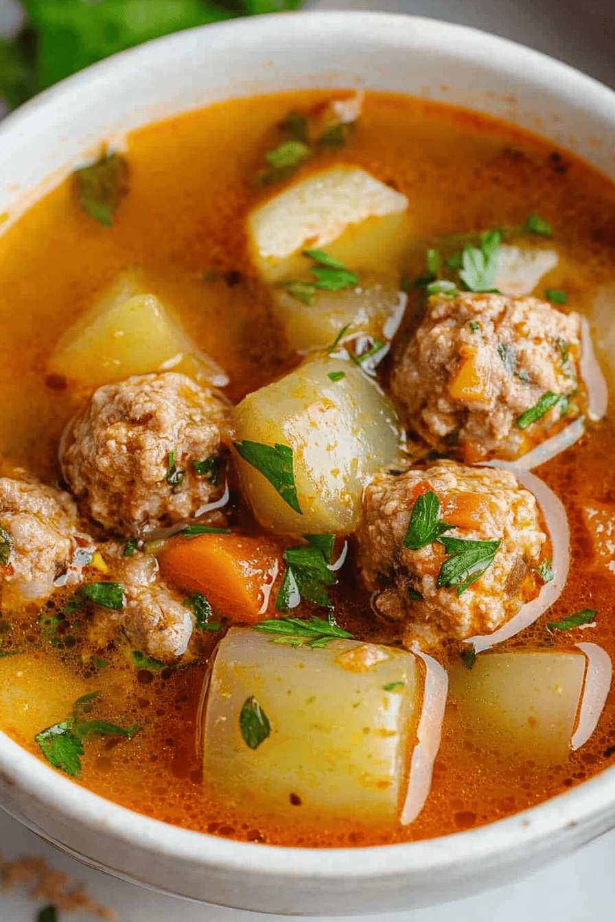 Albondigas Soup Tips slice on plate showing perfect texture and swirl pattern