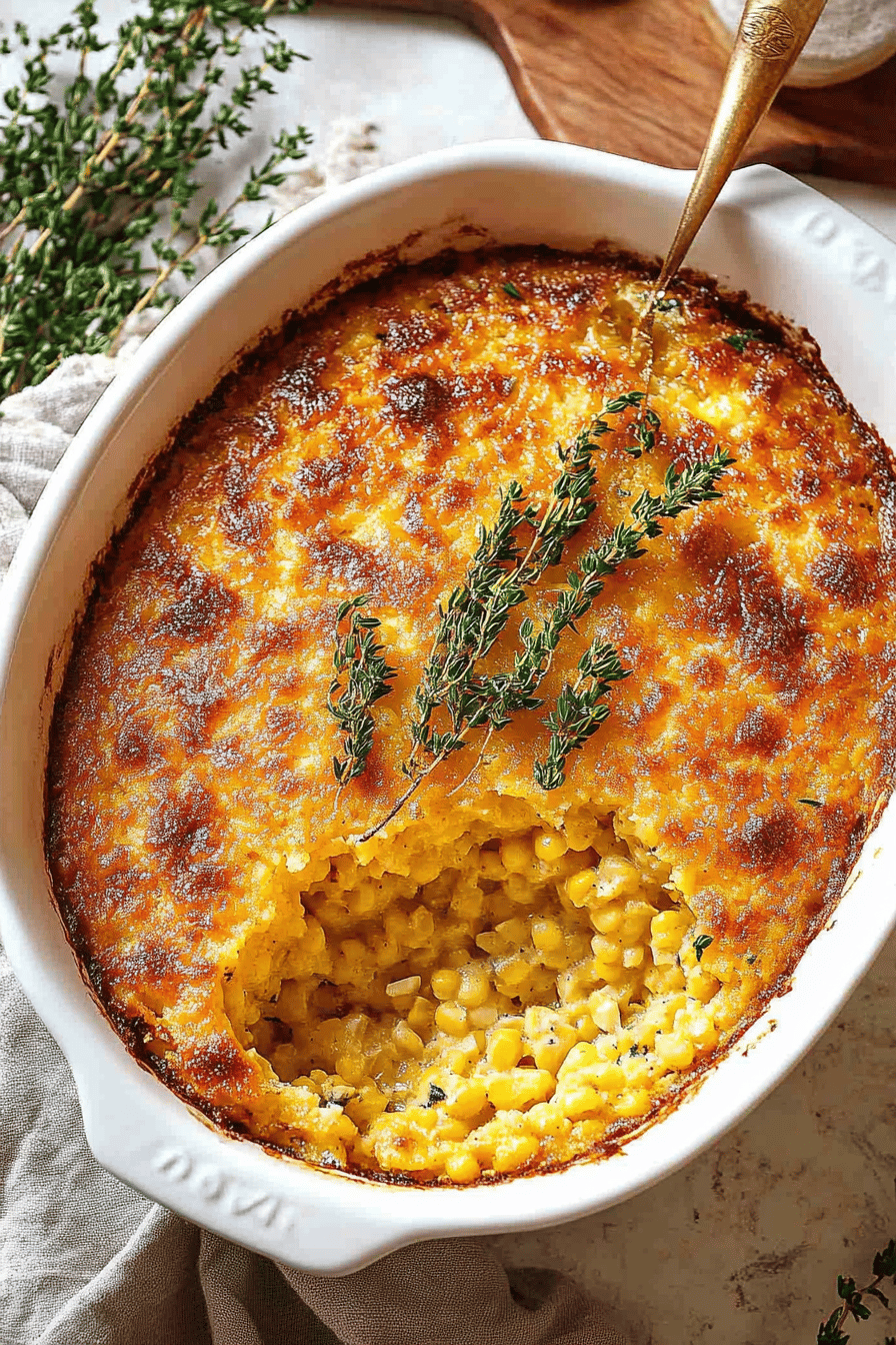 Corn Pudding Recipe ingredients organized and measured on kitchen counter