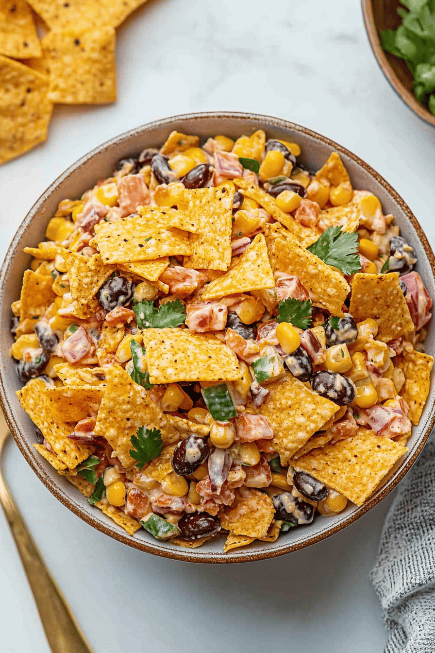 Frito Corn Salad ingredients organized and measured on kitchen counter