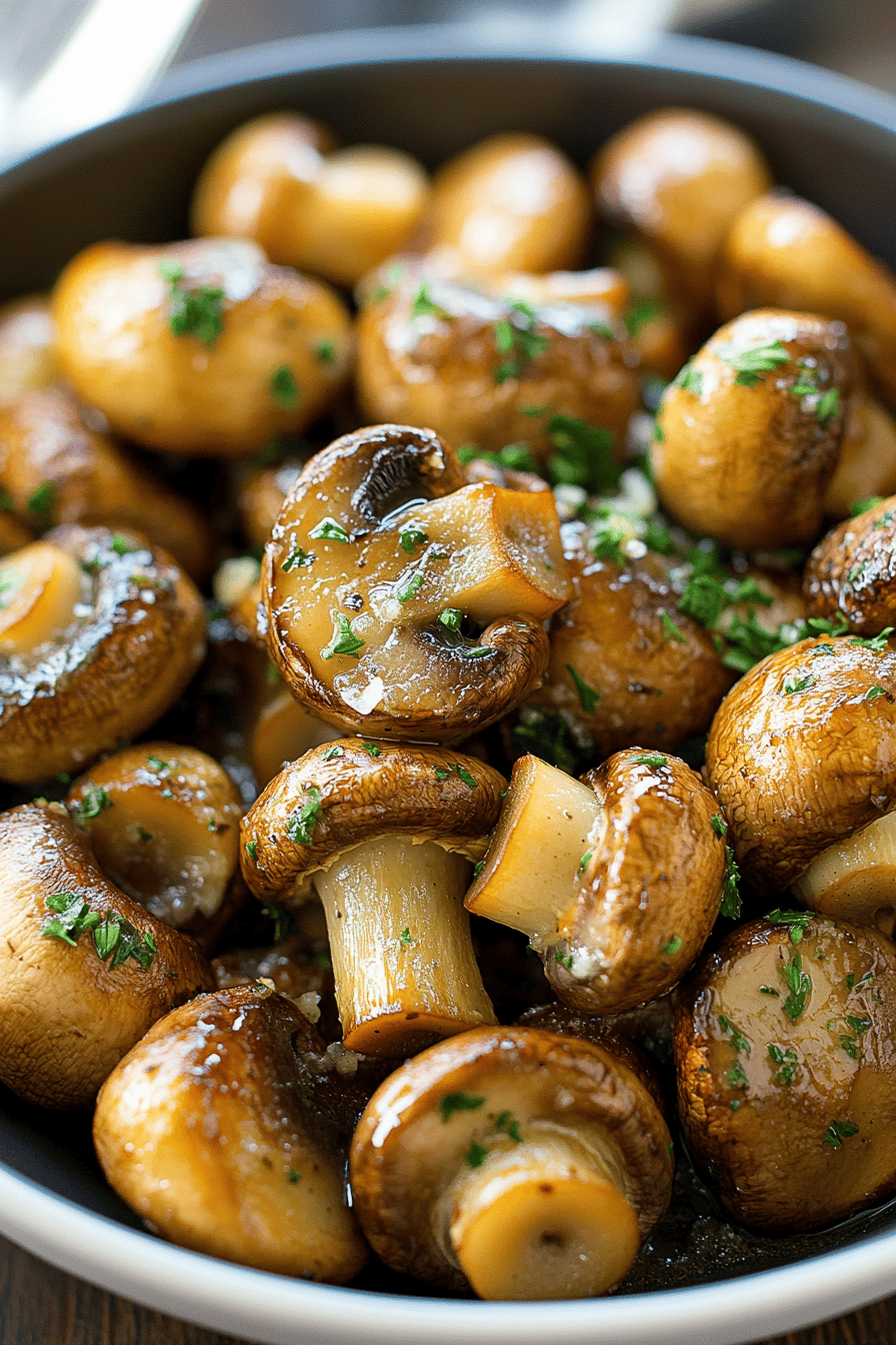 Garlic Mushrooms Recipe ingredients organized and measured on kitchen counter