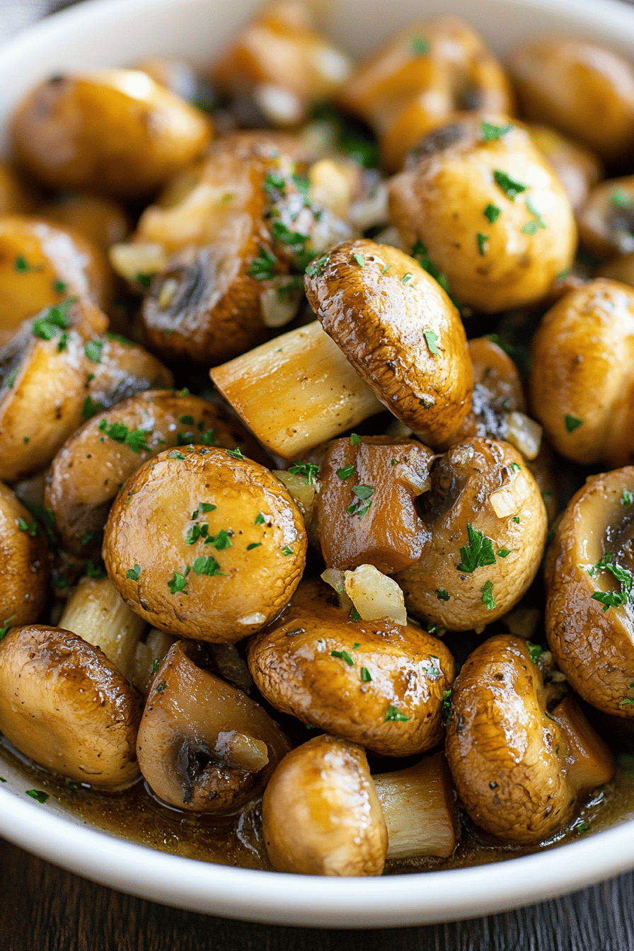 Garlic Mushrooms Recipe slice on plate showing perfect texture and swirl pattern