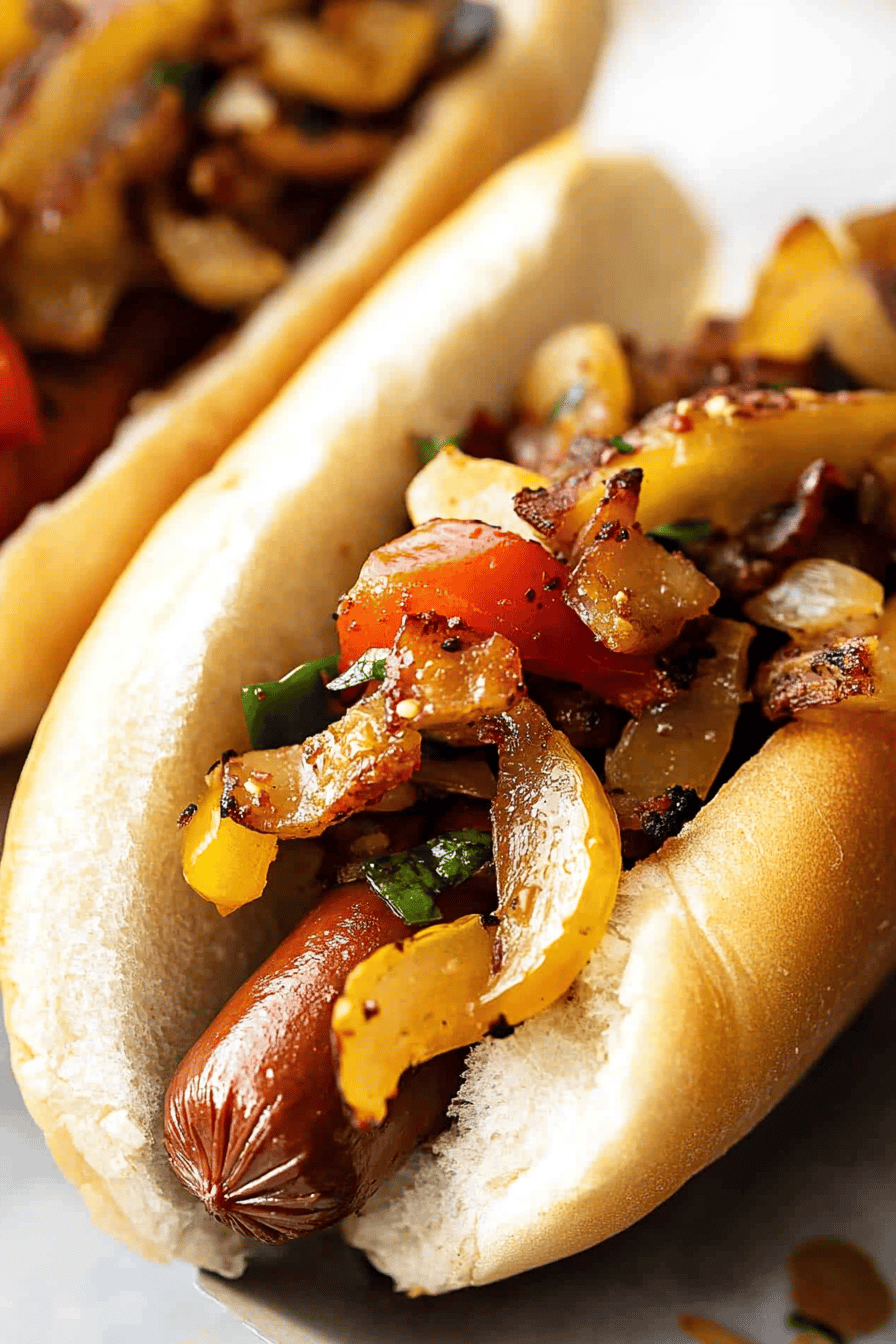 Italian Hot Dogs Recipe ingredients organized and measured on kitchen counter
