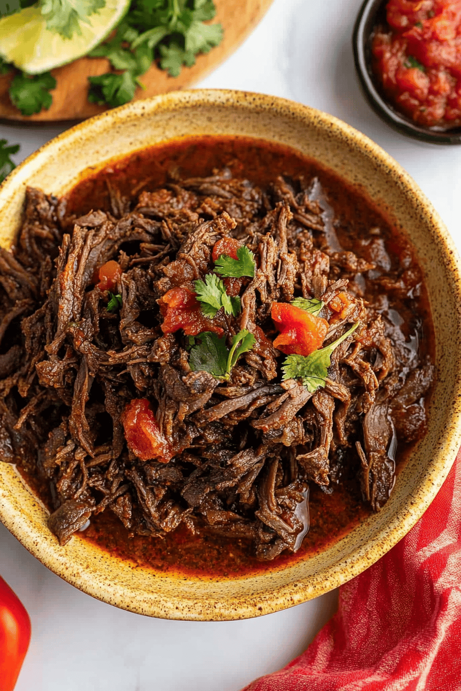 Mexican Shredded Beef ingredients organized and measured on kitchen counter