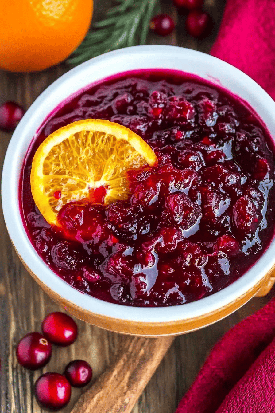 Orange Cranberry Sauce slice on plate showing perfect texture and swirl pattern