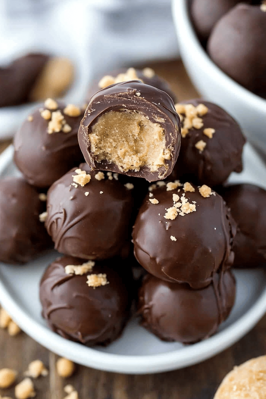 Peanut Butter Balls slice on plate showing perfect texture and swirl pattern
