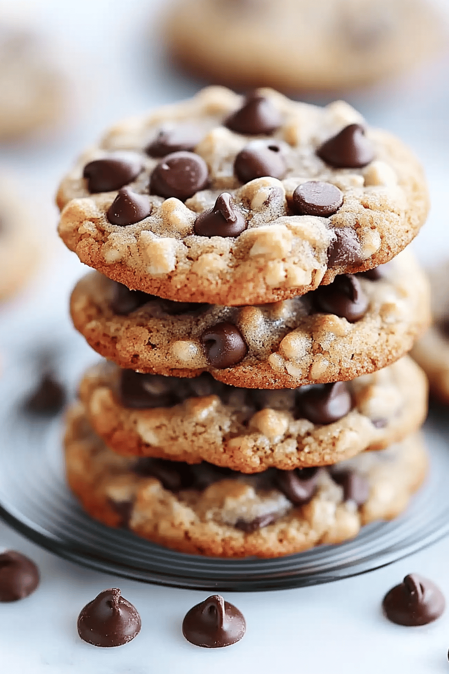 Rice Krispie Chocolate Chip Cookies ingredients organized and measured on kitchen counter