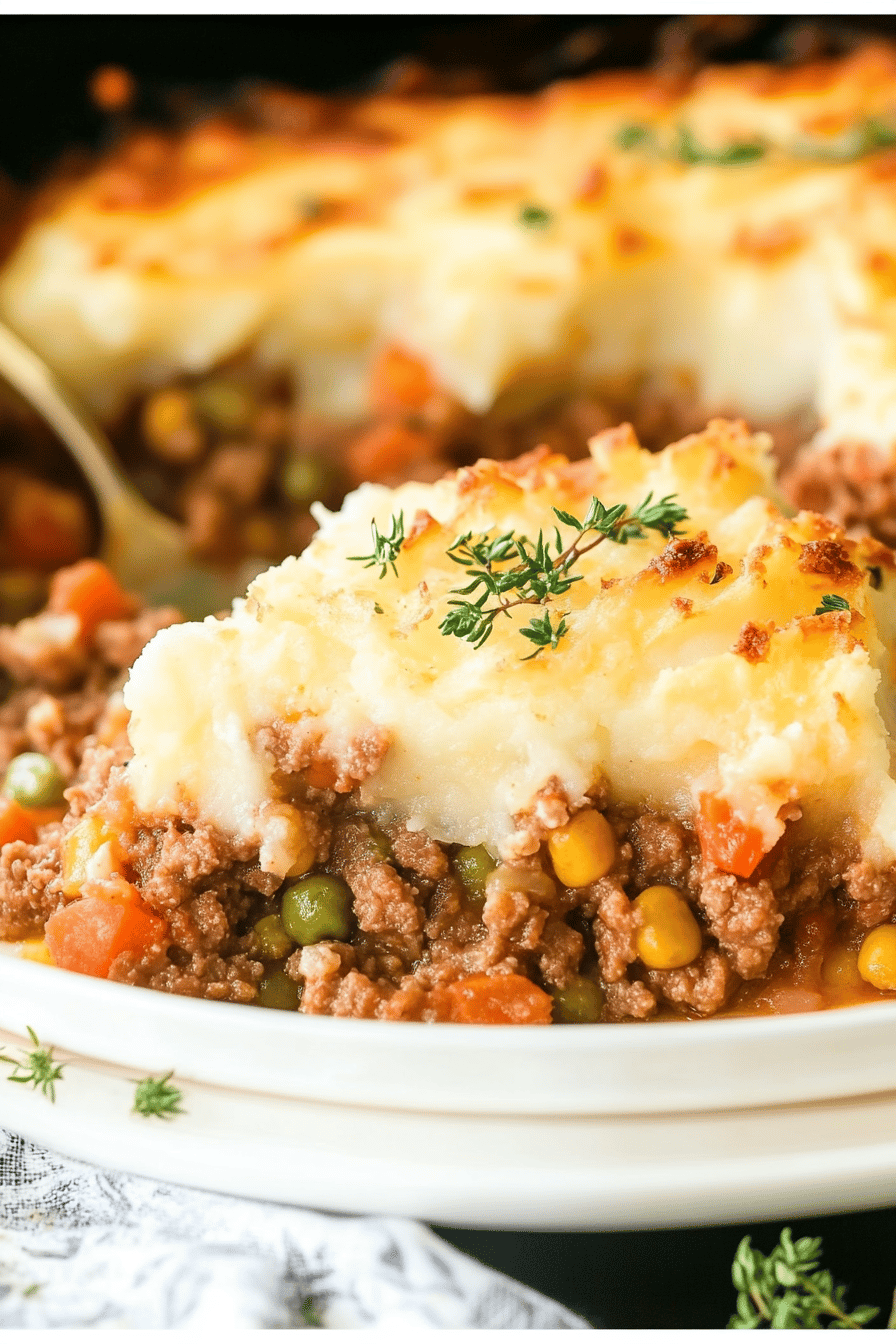 Shepherd's Pie Recipe slice on plate showing perfect texture and swirl pattern