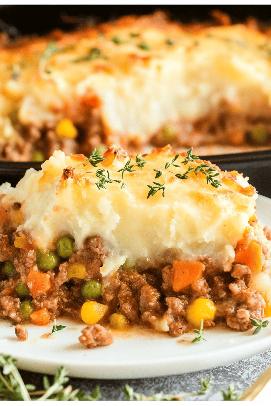 Shepherd's Pie Recipe slice on plate showing perfect texture and swirl pattern