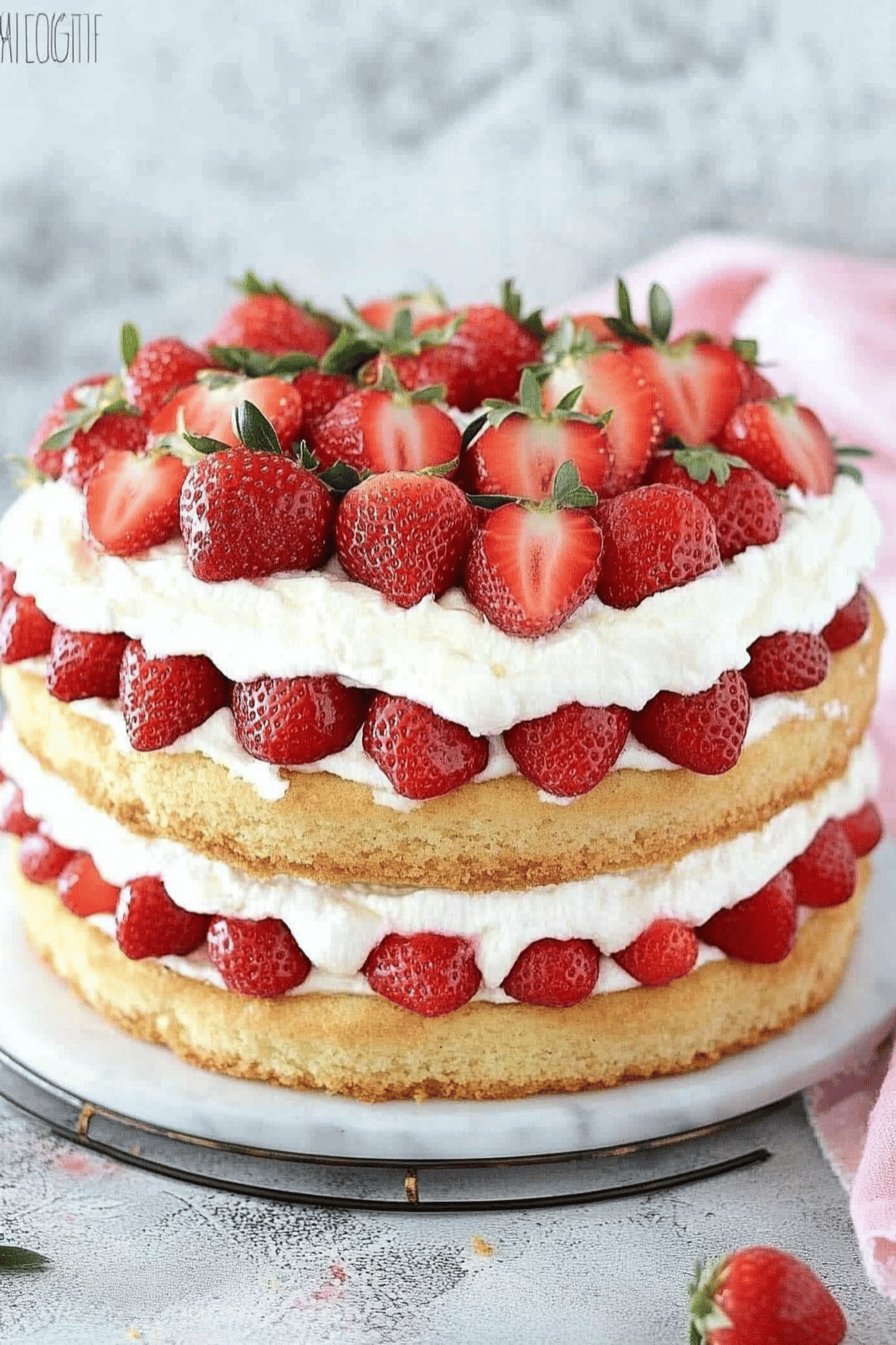 Strawberry Shortcake Cake slice on plate showing perfect texture and swirl pattern