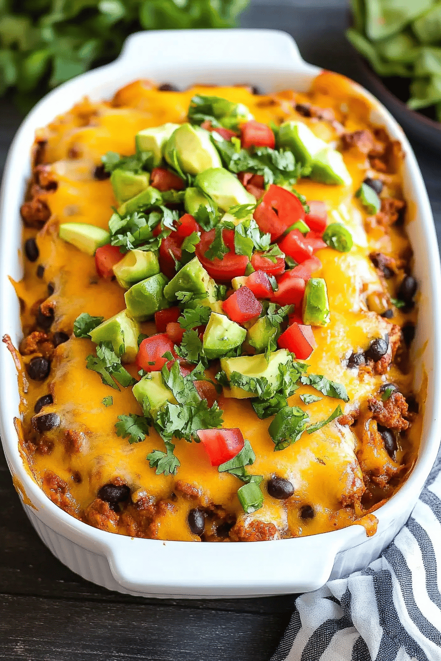 Taco Casserole Recipe ingredients organized and measured on kitchen counter