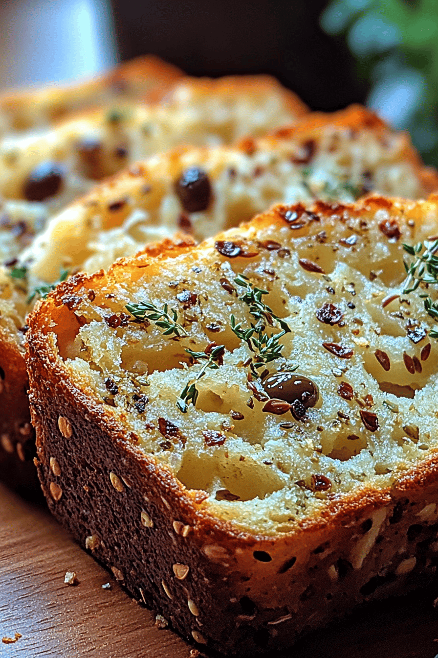 cheese olive quick bread slice on plate showing perfect texture and swirl pattern