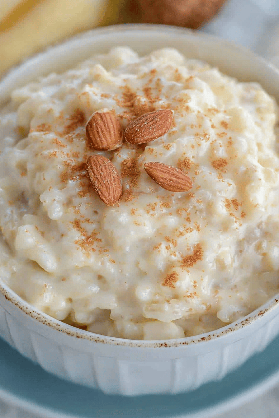 creamy rice pudding ingredients organized and measured on kitchen counter