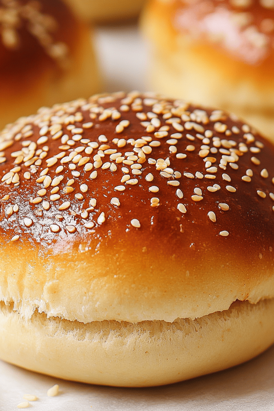 homemade burger buns slice on plate showing perfect texture and swirl pattern