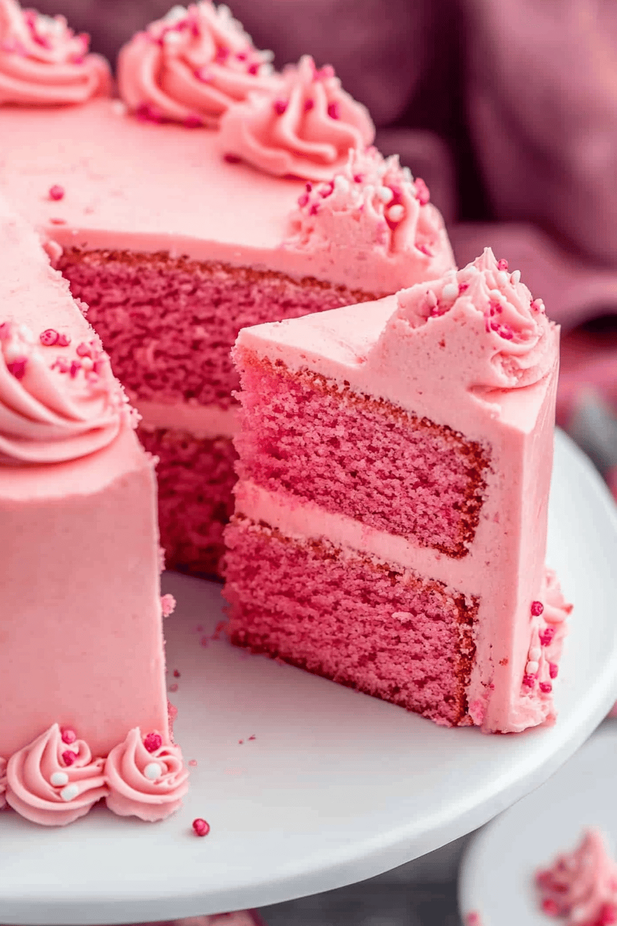 pink cake recipe ingredients organized and measured on kitchen counter