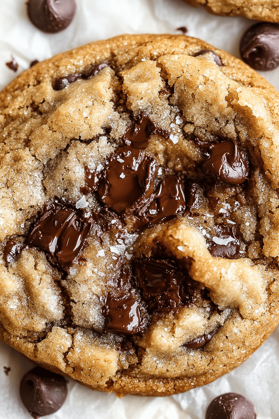 Browned Butter Toffee Chocolate Chip Cookies slice on plate showing perfect texture and swirl pattern