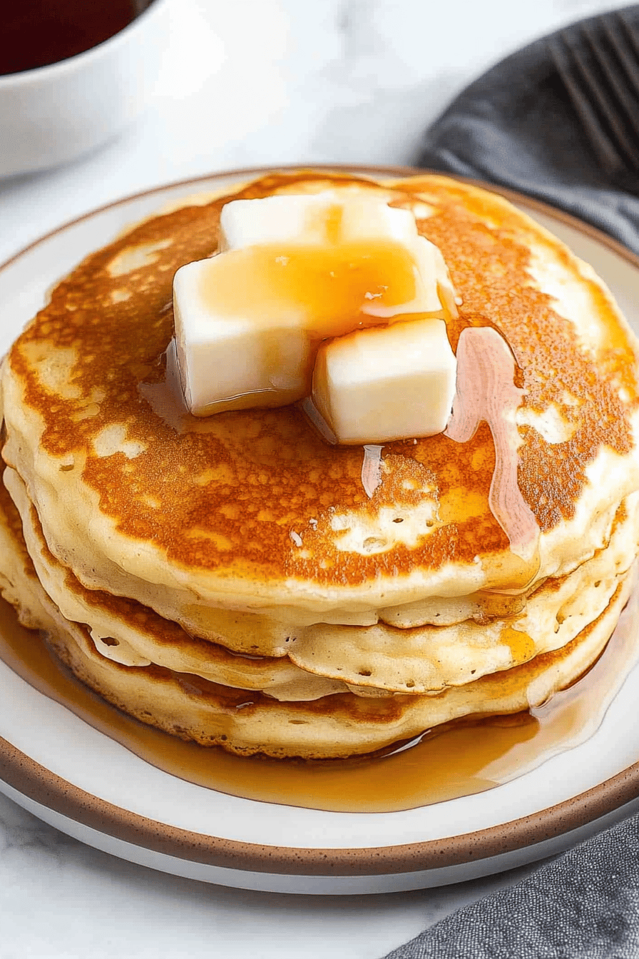 Buttermilk Pancakes slice on plate showing perfect texture and swirl pattern