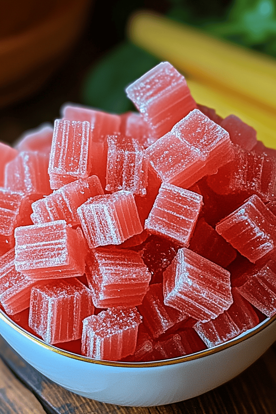 Candied Rhubarb Recipe ingredients organized and measured on kitchen counter
