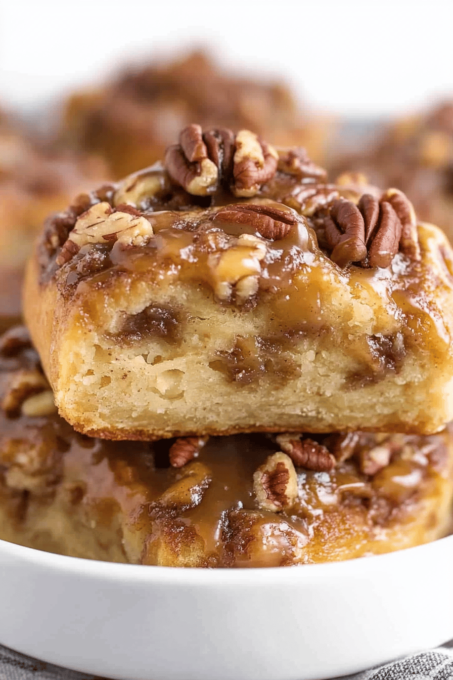 Caramel Pecan Cinnamon Rolls slice on plate showing perfect texture and swirl pattern