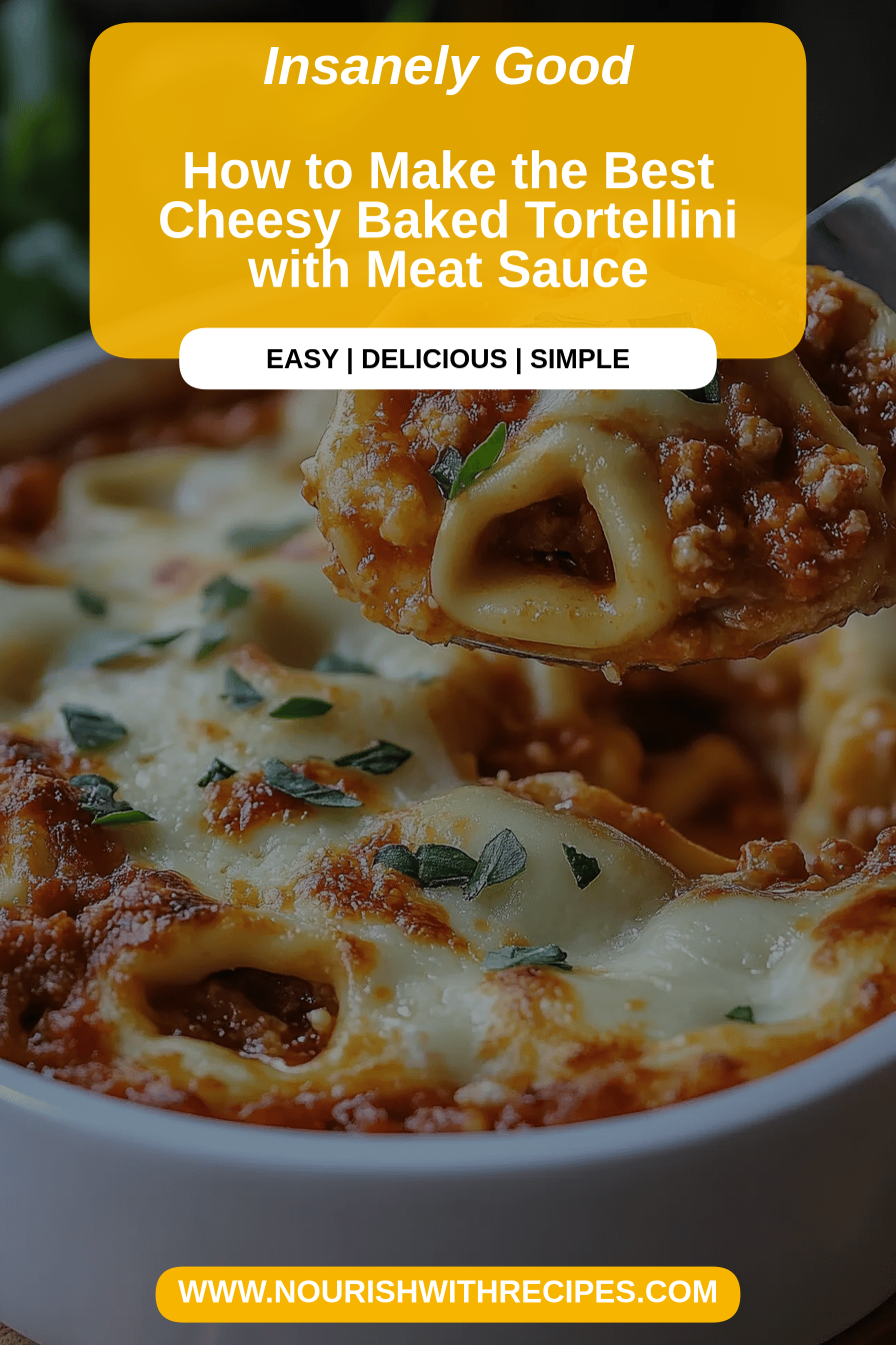 Cheesy Baked Tortellini final dish beautifully presented and ready to serve