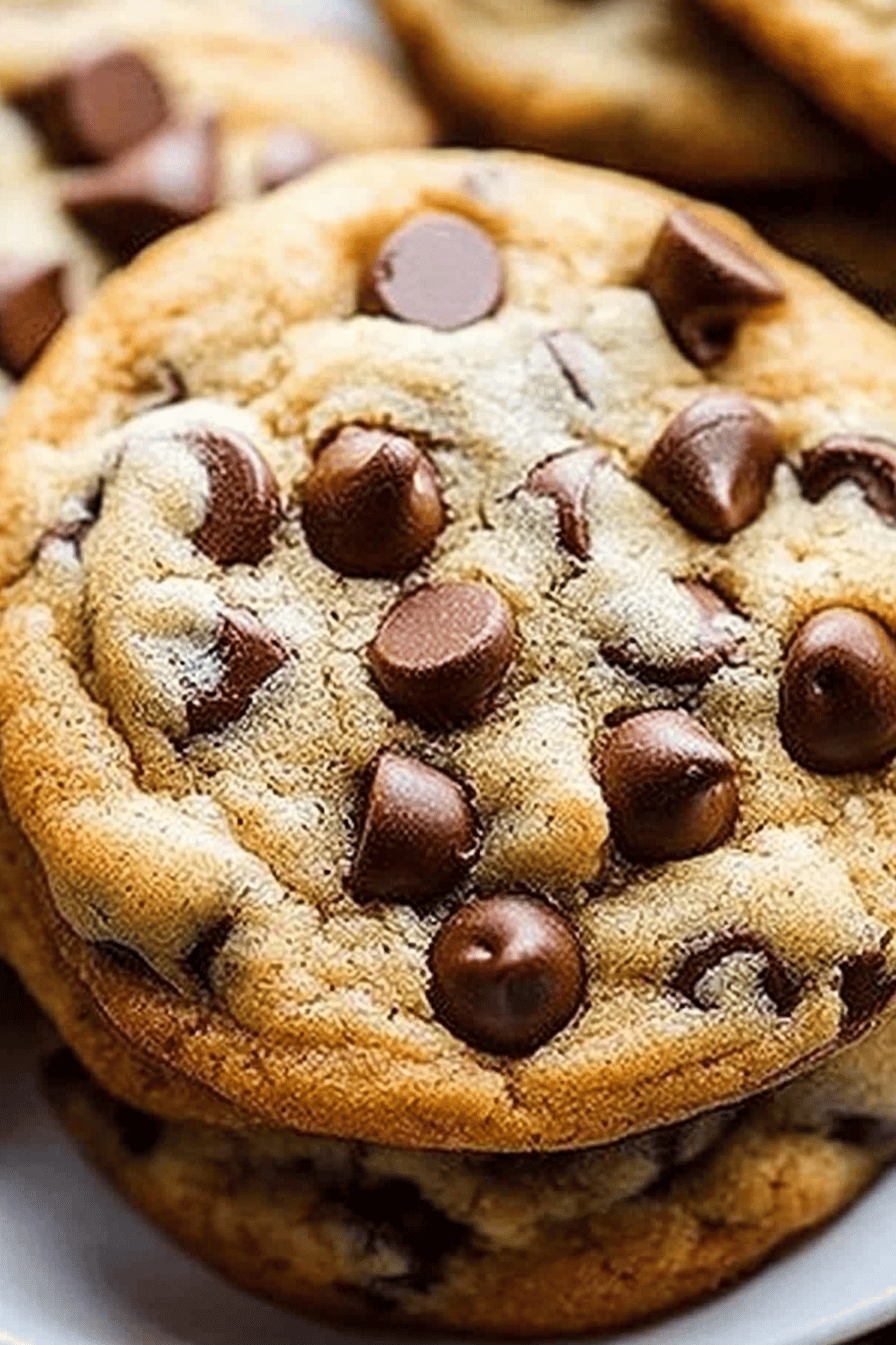 Chocolate Chip Cookies Recipe slice on plate showing perfect texture and swirl pattern
