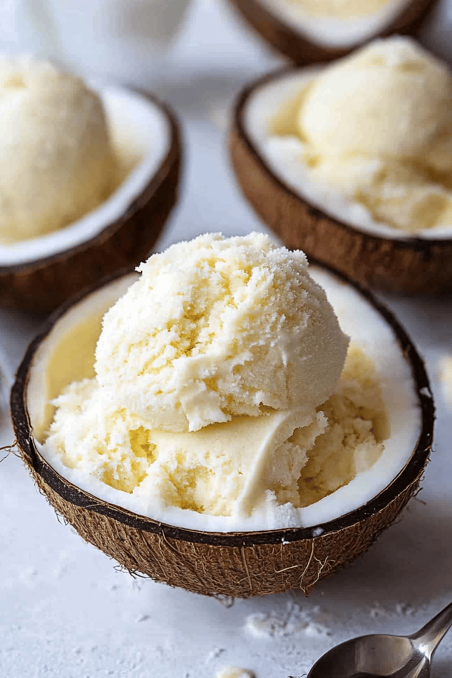 Coconut Ice Cream slice on plate showing perfect texture and swirl pattern