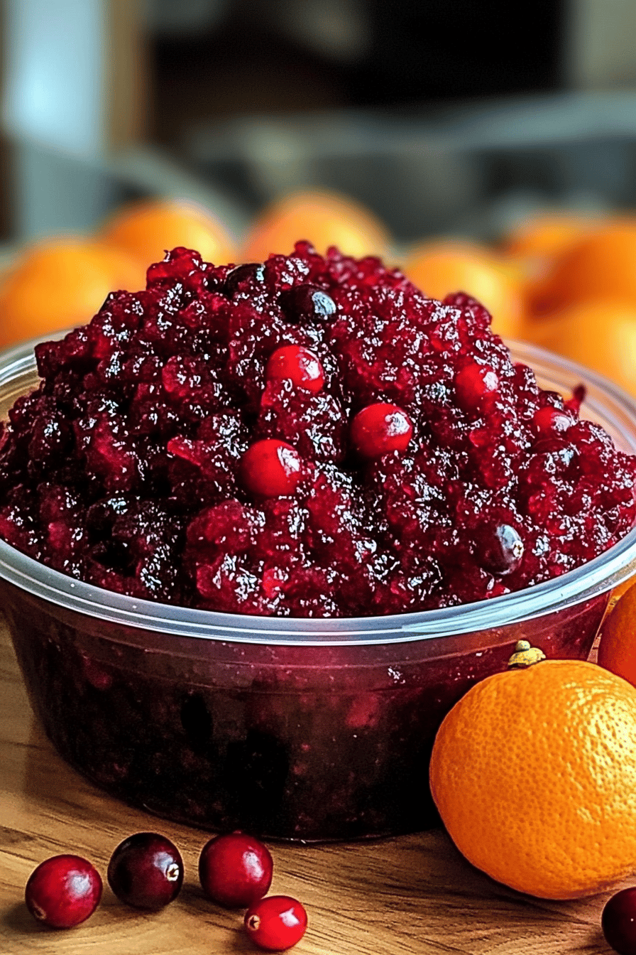 Cranberry Orange Relish Recipe ingredients organized and measured on kitchen counter