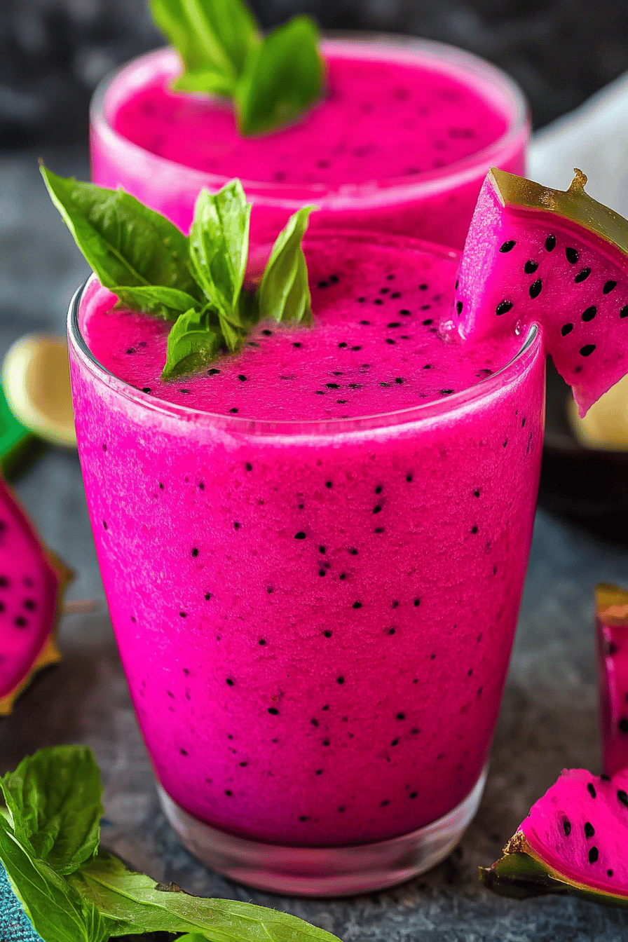 Dragon Fruit Smoothie ingredients organized and measured on kitchen counter
