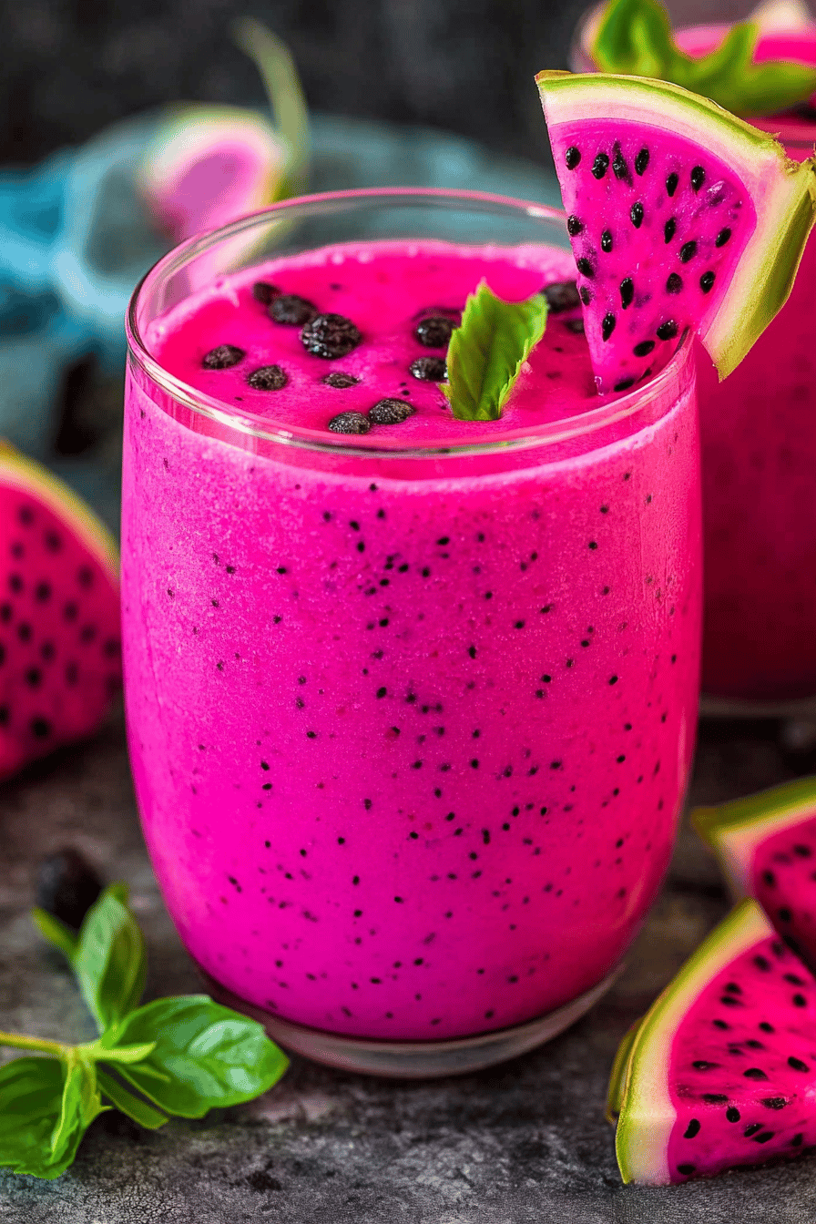 Dragon Fruit Smoothie slice on plate showing perfect texture and swirl pattern
